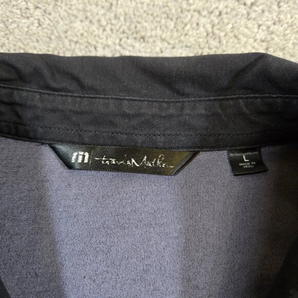 Travis Mathew Mens Polo Shirt Size L Black W Gray Stripe SS Button Front - Picture 8 of 10